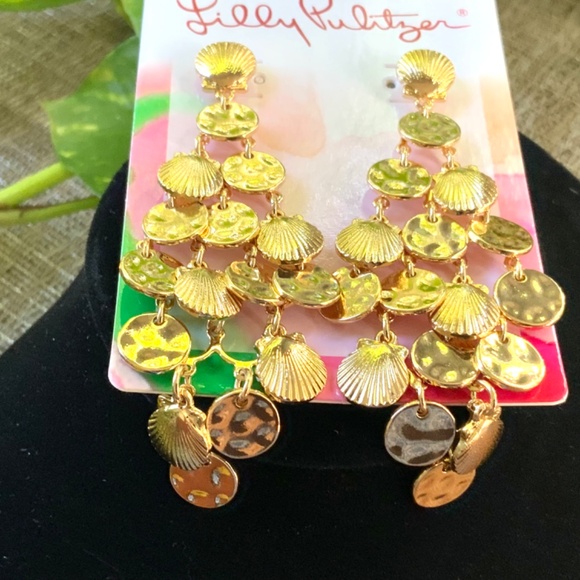 Lilly Pulitzer EARRINGS NWT BEAUTIFUL GOLD SHELL MARACA DANGLING⭐️PIERCED/POST - Picture 7 of 11